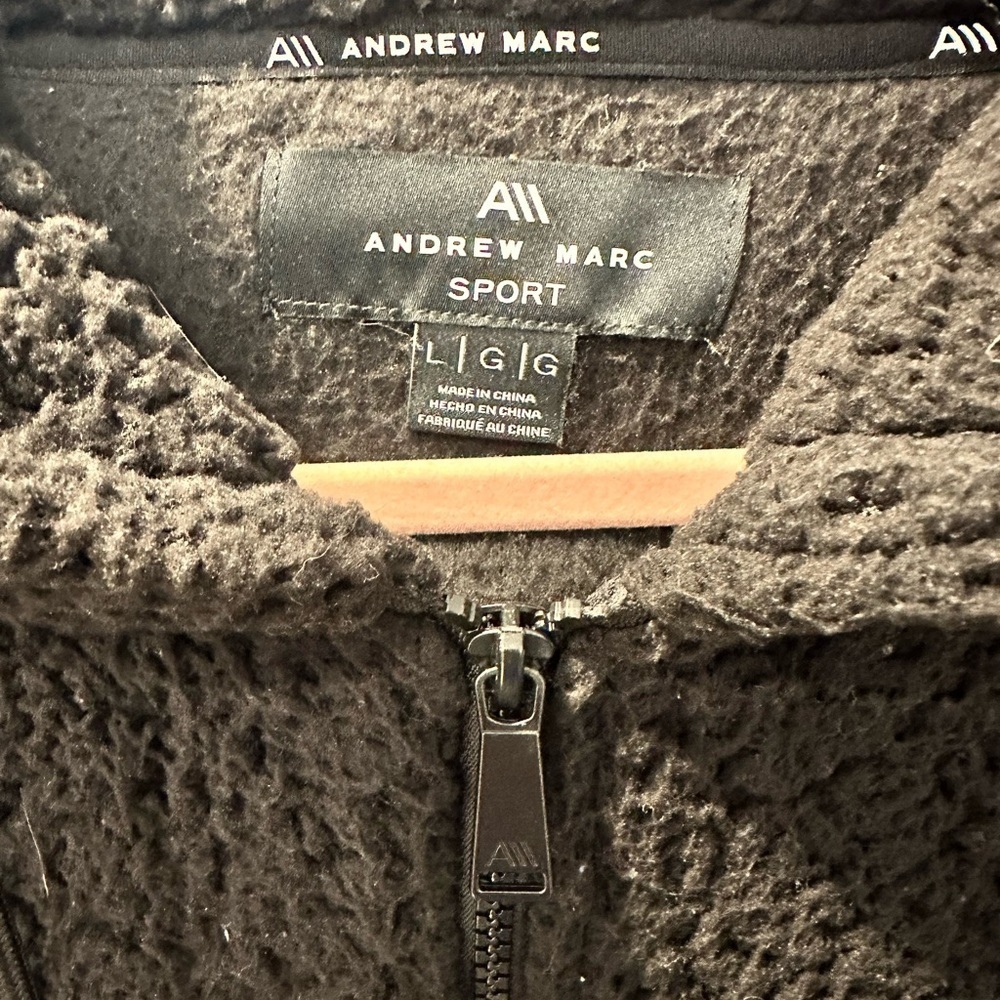 Andrew Marc Black Full Zip Sherpa Jacket W/Hood - Picture 2 of 5